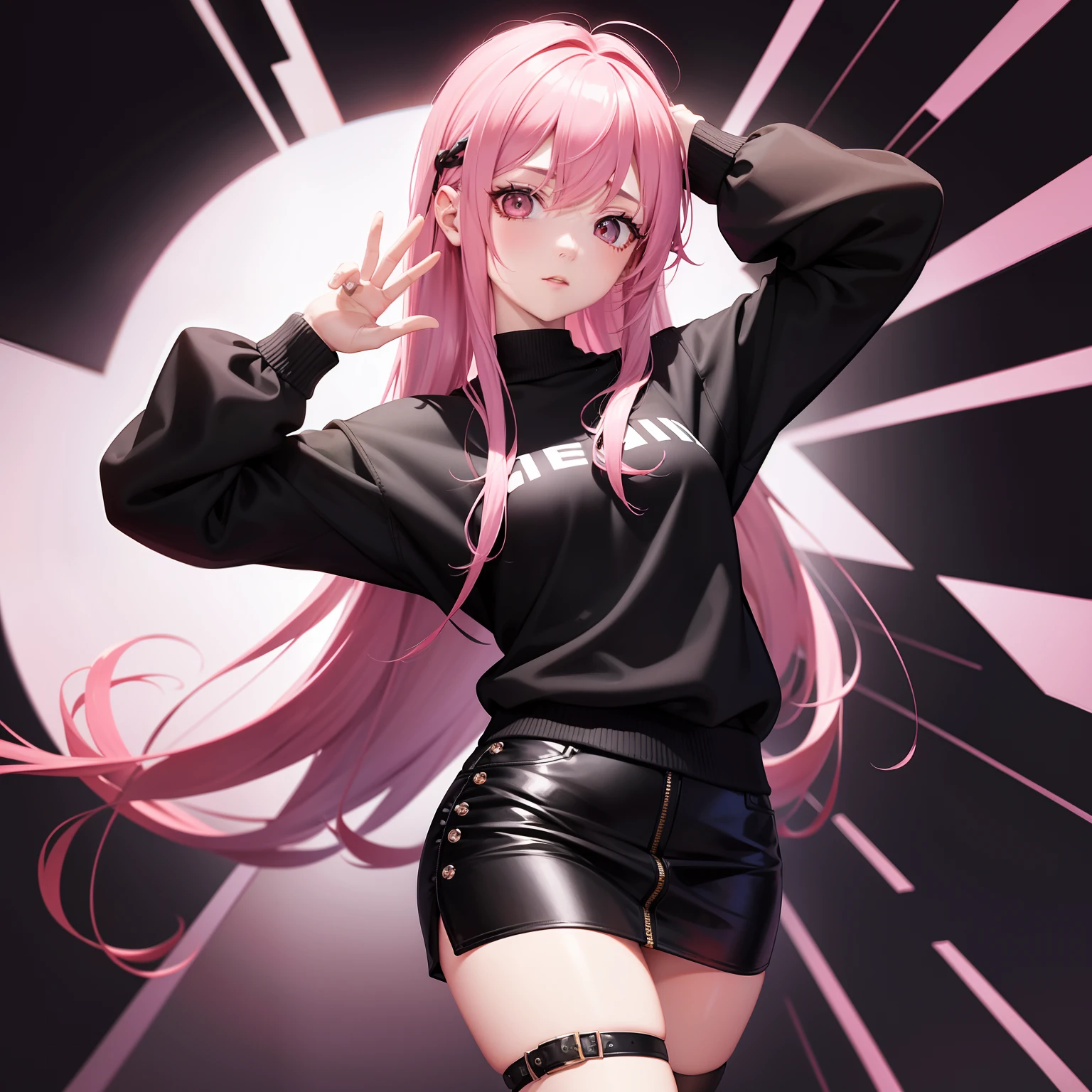 Anime girl with pink hair and black outfit posing for a picture - SeaArt AI