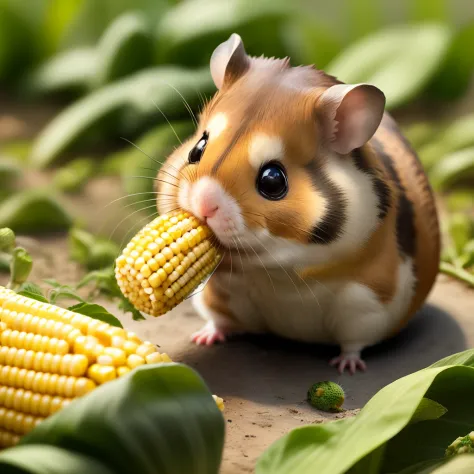 Hamsters gnaw corn