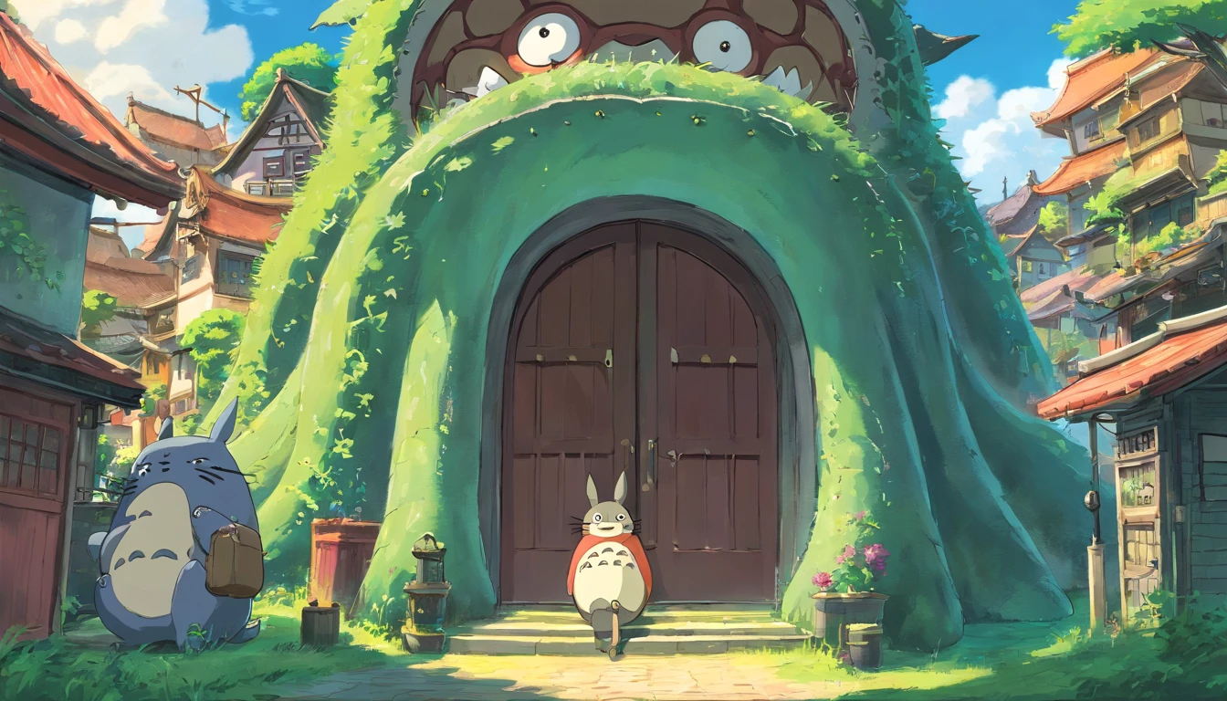 Anime scene of a house with a giant monster and a little girl - SeaArt AI