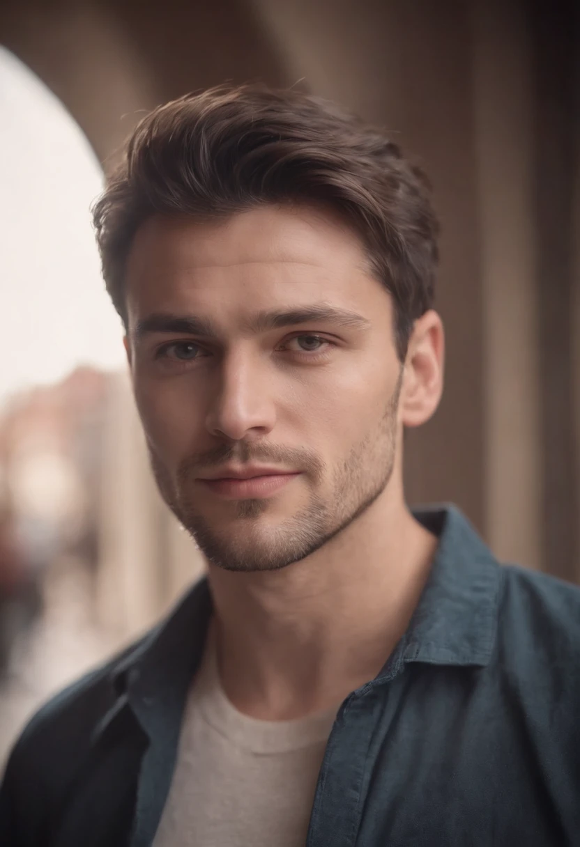 Portrait of handsom man 30-year-old round face cinematic look