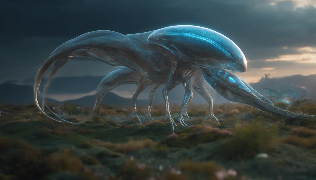 A close up of a giant alien creature in a field - SeaArt AI