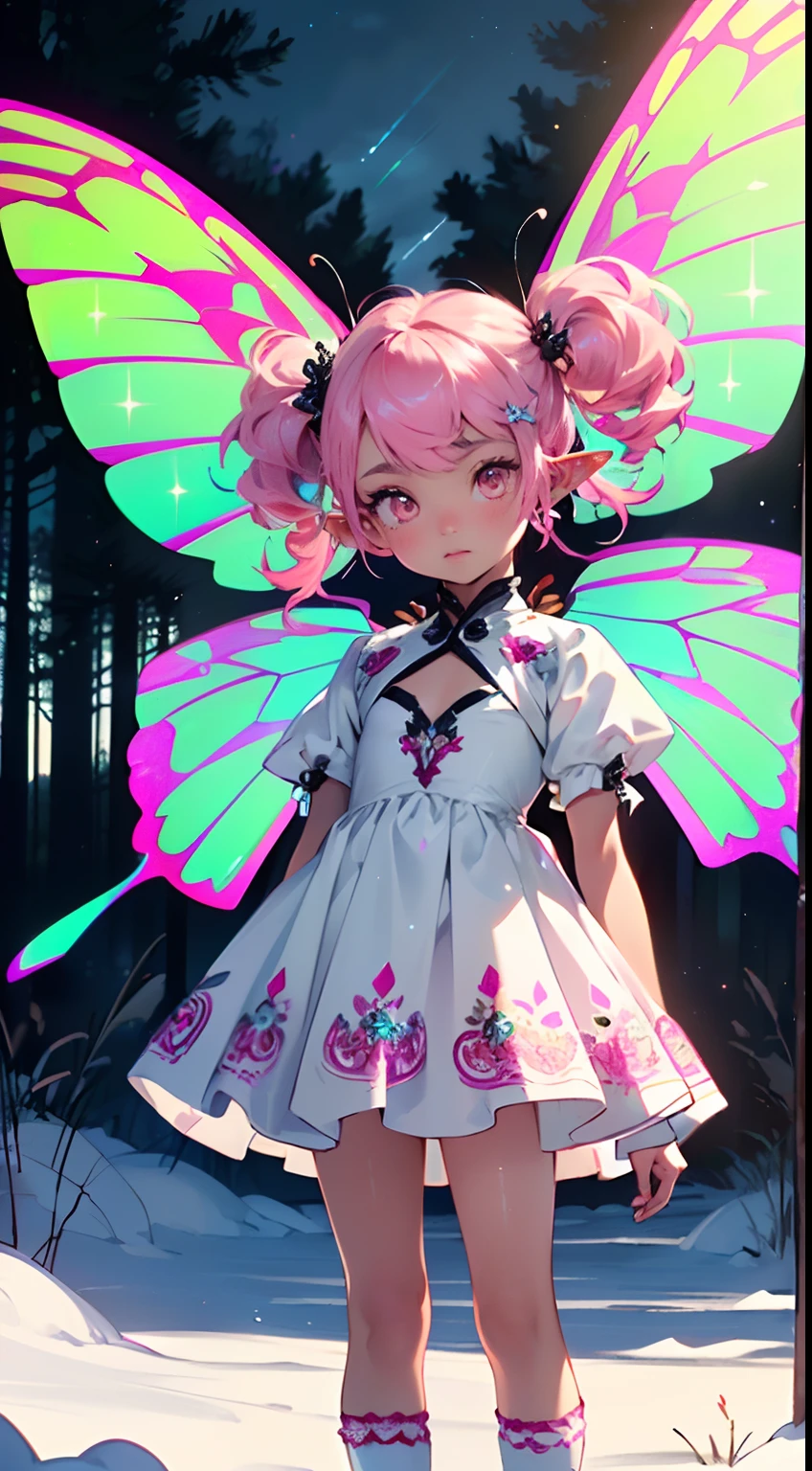 Anime girl in a dress and butterfly wings standing in the snow - SeaArt AI