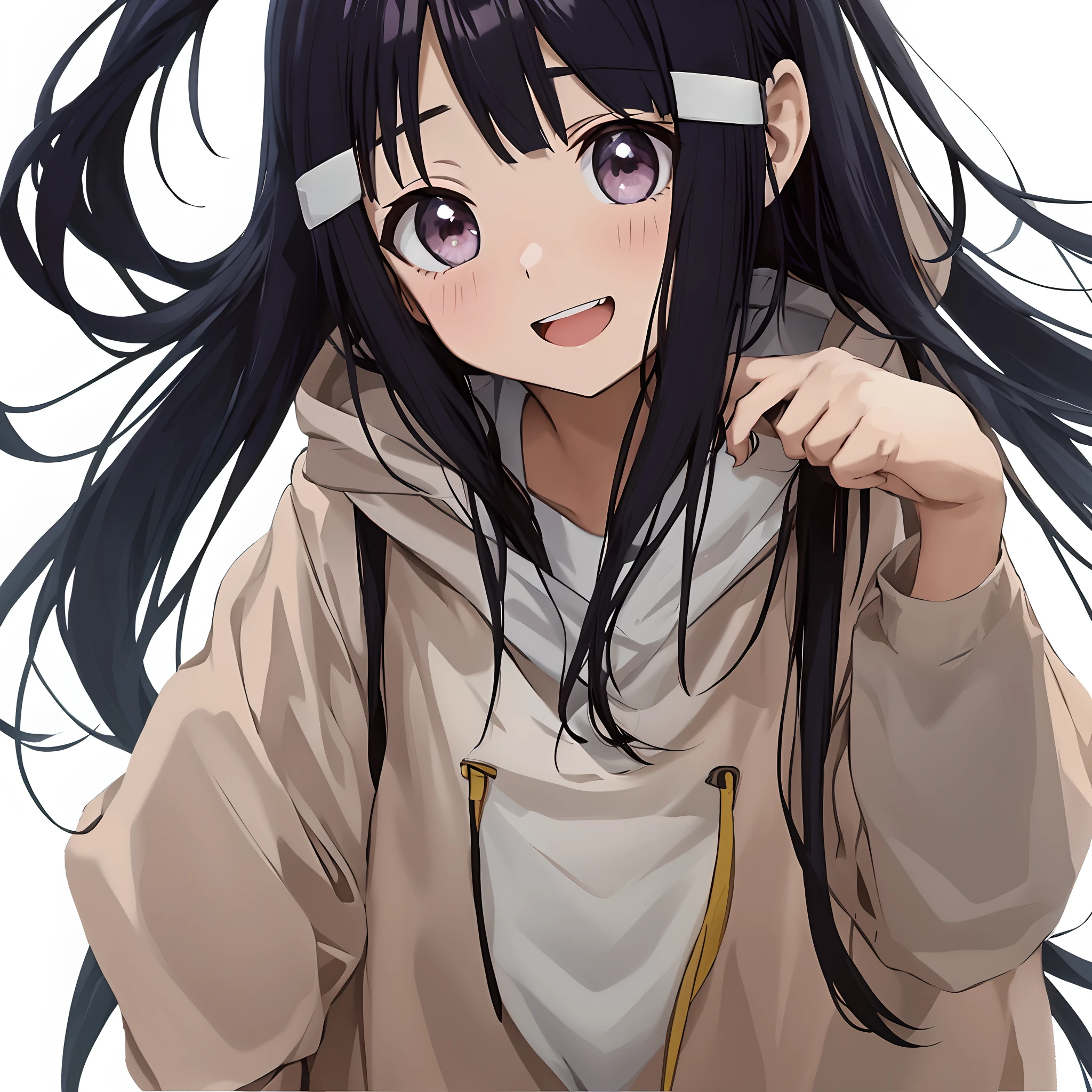 Anime girl with long black hair and a white hoodie - SeaArt AI