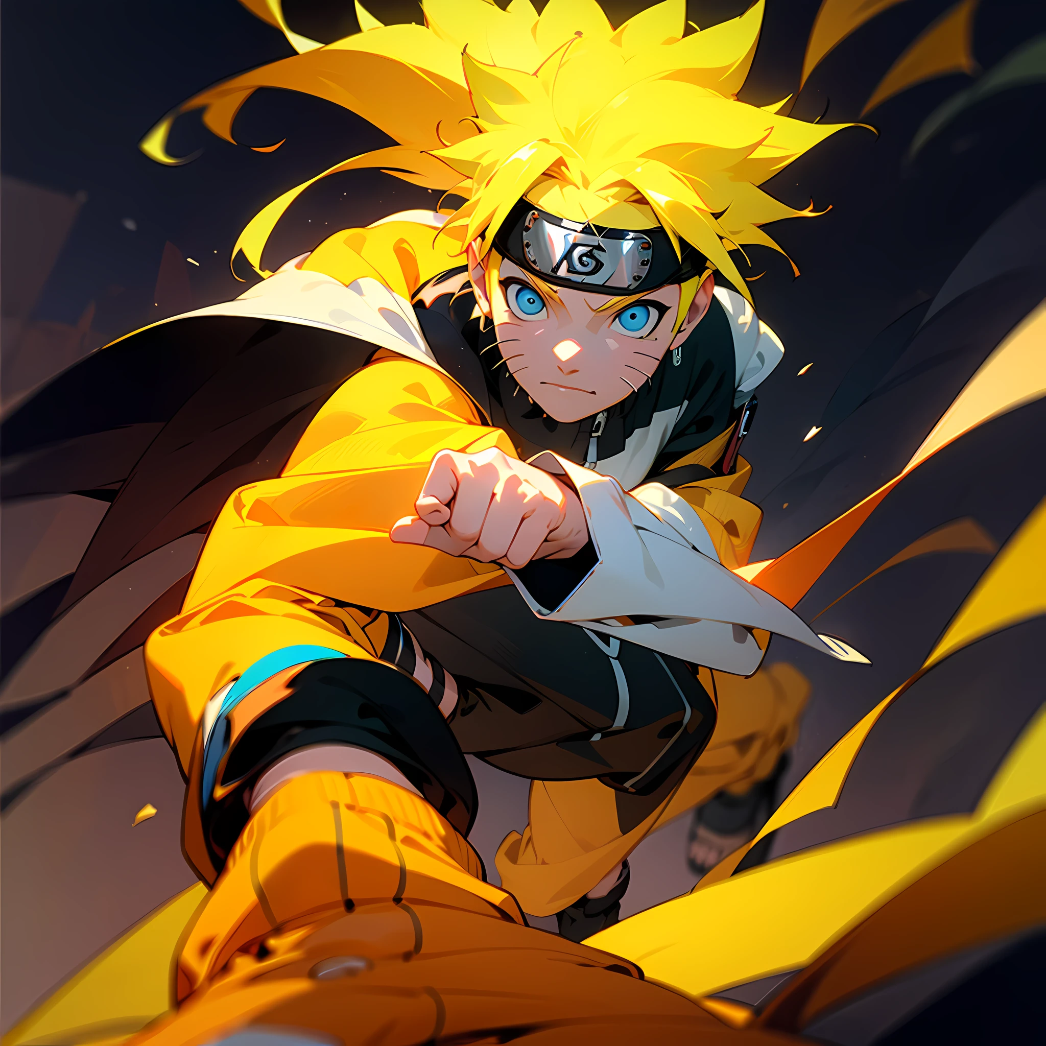 Naruto Uzumaki, elegant, detailed eyes, stylish outfit, vibrant