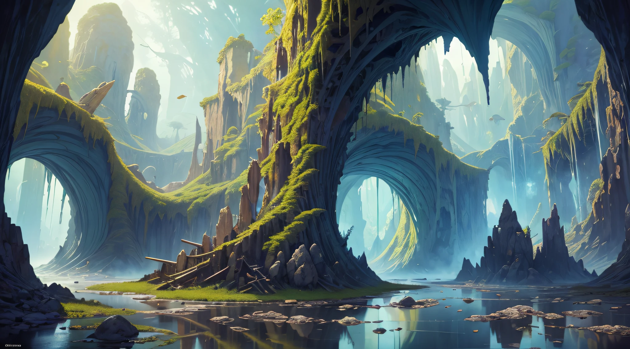 (masterpiece, top quality, best quality, official art, beautiful and aesthetic:1.2), extreme detailed,(fractal art:1.3),colorful,highest detailed in ultra detailed complex biomechanical hr geiger cave filled with rocks and stones and stalagmites and crystals, puddle,(best-quality:0.8), (best-quality:0.8), perfect anime illustration,(turbine:1.2),