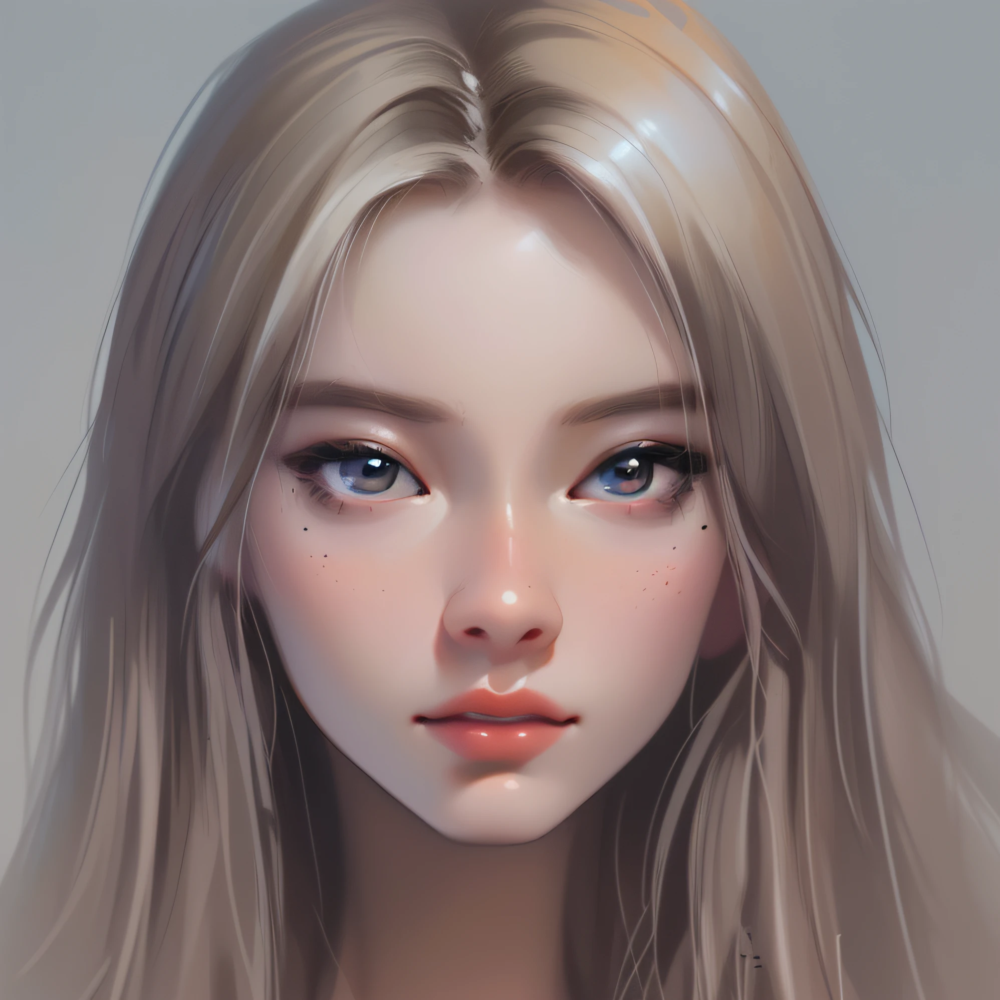 a close up of a woman with long blonde hair and a white shirt,detailed portrait of the anime, realistic digital illustration, realistic digital painting, closeup character portrait, Realistic pretty face, beautiful realistic face, semi realistic anime, inspired by Yanjun Cheng, realistic art style, anime realism style, soft digital painting, portrait of kpop idol, detailed digital painting, strong lighting