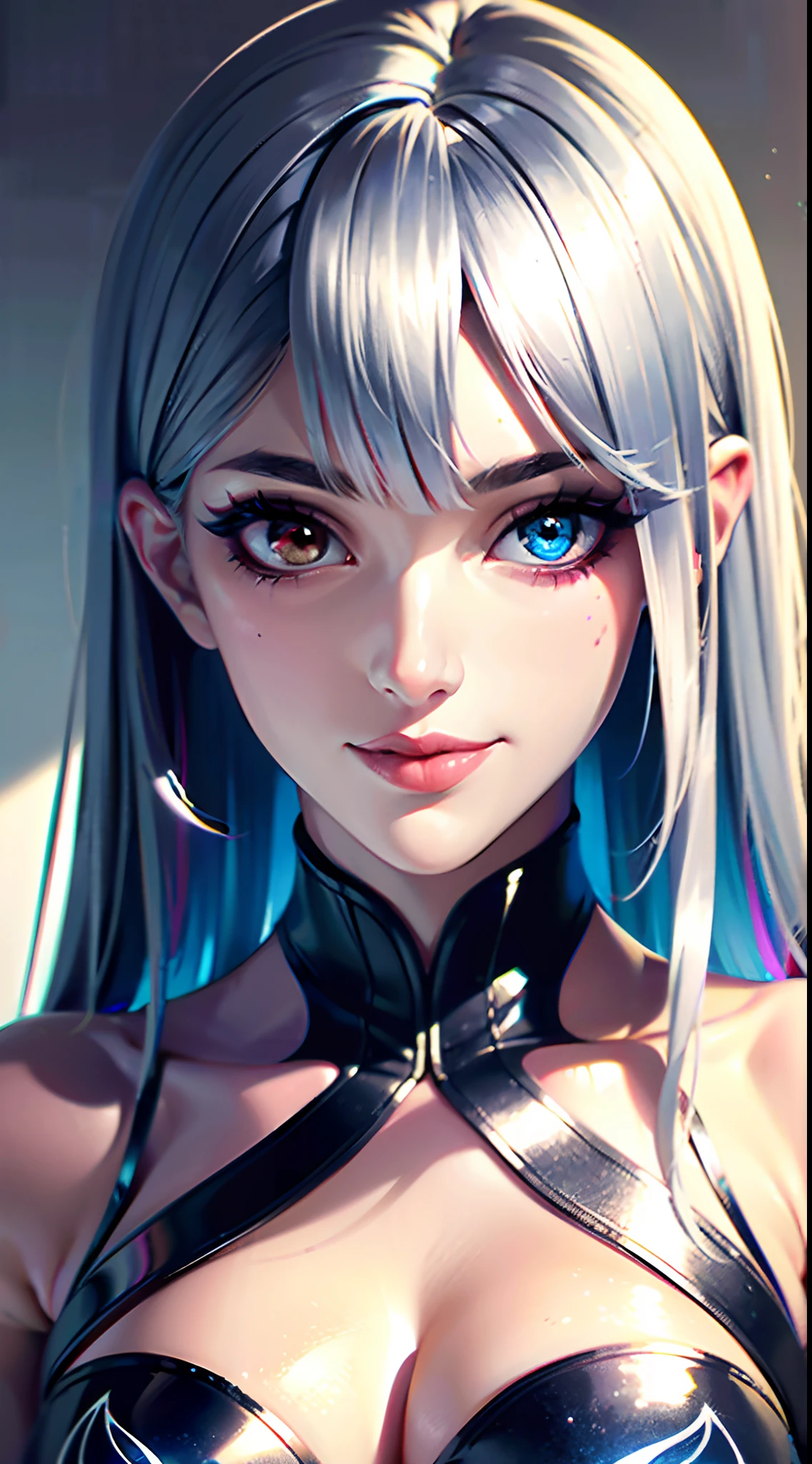 16k high quality wallpapers，Surrealist broken glass photo（Detailed eyes,Long eyelashes,Bright and colorful iris,Expressive eyebrows,Blend eyeshadow perfectly,Eyes sparkle,Reflective eyeballs，Heterochromia），（Silver-blue long-haired girl ， A lot of hair 1。3 Delicate hair 1。2）,（Long transparent dress，floral patterns：1.4，），（Gorgeous and delicate glowing little butterfly hair ornament，brilliant colorful，Fine engraving，Shine brightly，The attention to detail，The jewelry is of high quality，Extremely high image quality）White Skin Skin，Seductive smile emoji，Close-up shot