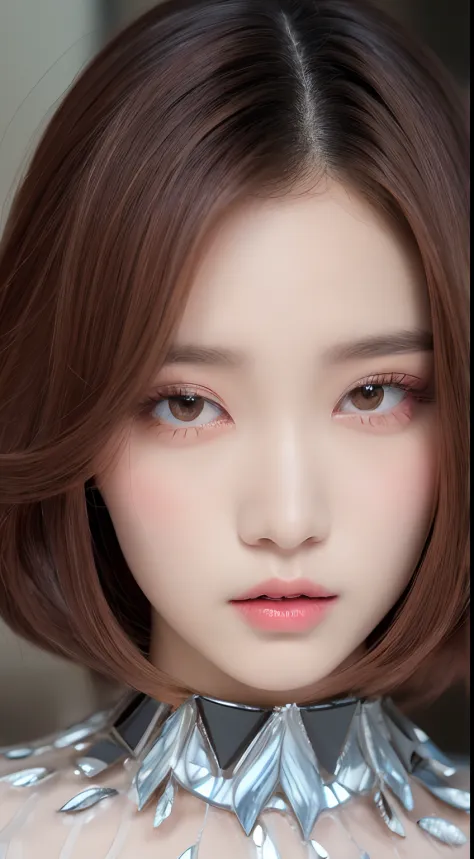 one Korean model ,Unique hair details, butterfly pattern Y2K fashion. Fairy like. Mechanical fashion, Near future, Curvilinear details , detailed eyes, double eyelid, plump lips, short hair, professional makeup, hyper res