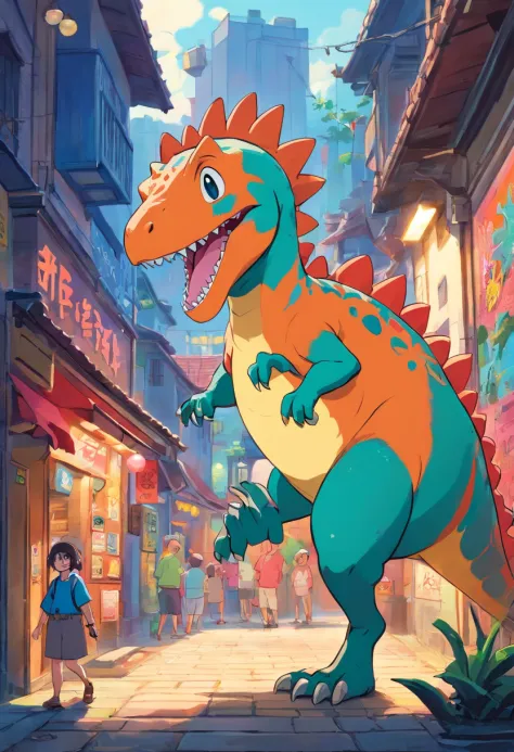 Cute cartoon dinosaurs， Keith Haring-style graffiti，bold lines and solid colors，Watercolor texture style，Popmart blind box，claymaterial，Bright background，Award-Awarded，LED，arte 3D，depth of fields，pixar trend，hyper realisitc，octaneratingrendering，Ray trachi...