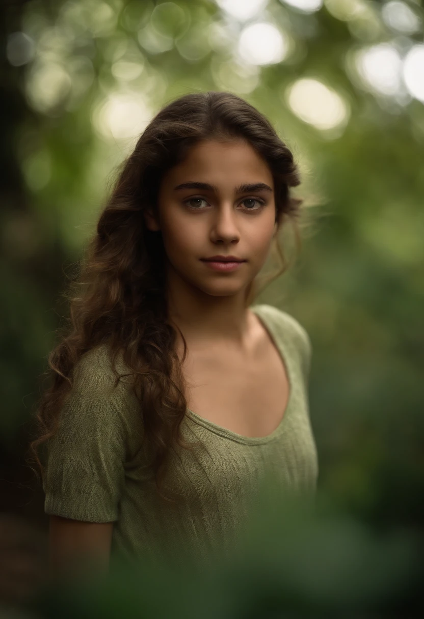 A close up of a young girl with long hair in a forest - SeaArt AI