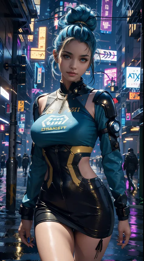 masterpiece, maximum quality, ultra high resolution, 8k, a girl,beauty,21years old,fair skin, extremely beautiful, ((Wheat colored skin)), alone,bust portrait,cyberpunk outfit, extremely detailed face, detailed eyes, mischievous smile, cheerful, realistic ...