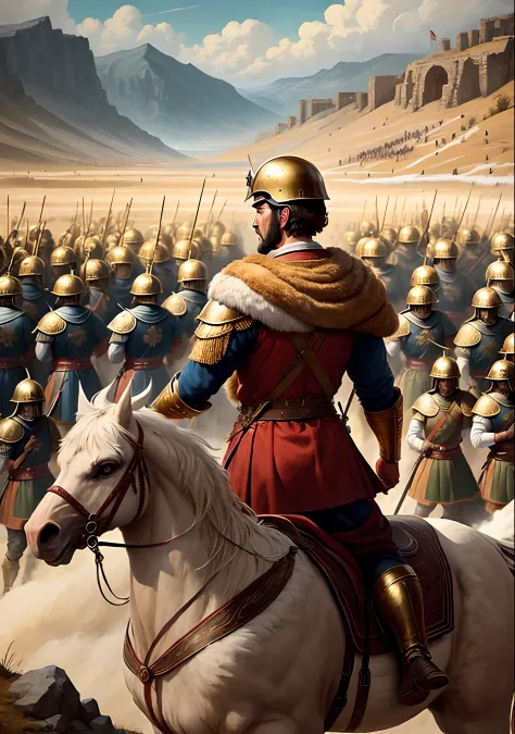 Epic Roman Battle Scene**:
   - Create a landscape with Roman soldiers in formation and the general watching.
   - Add a golden ...