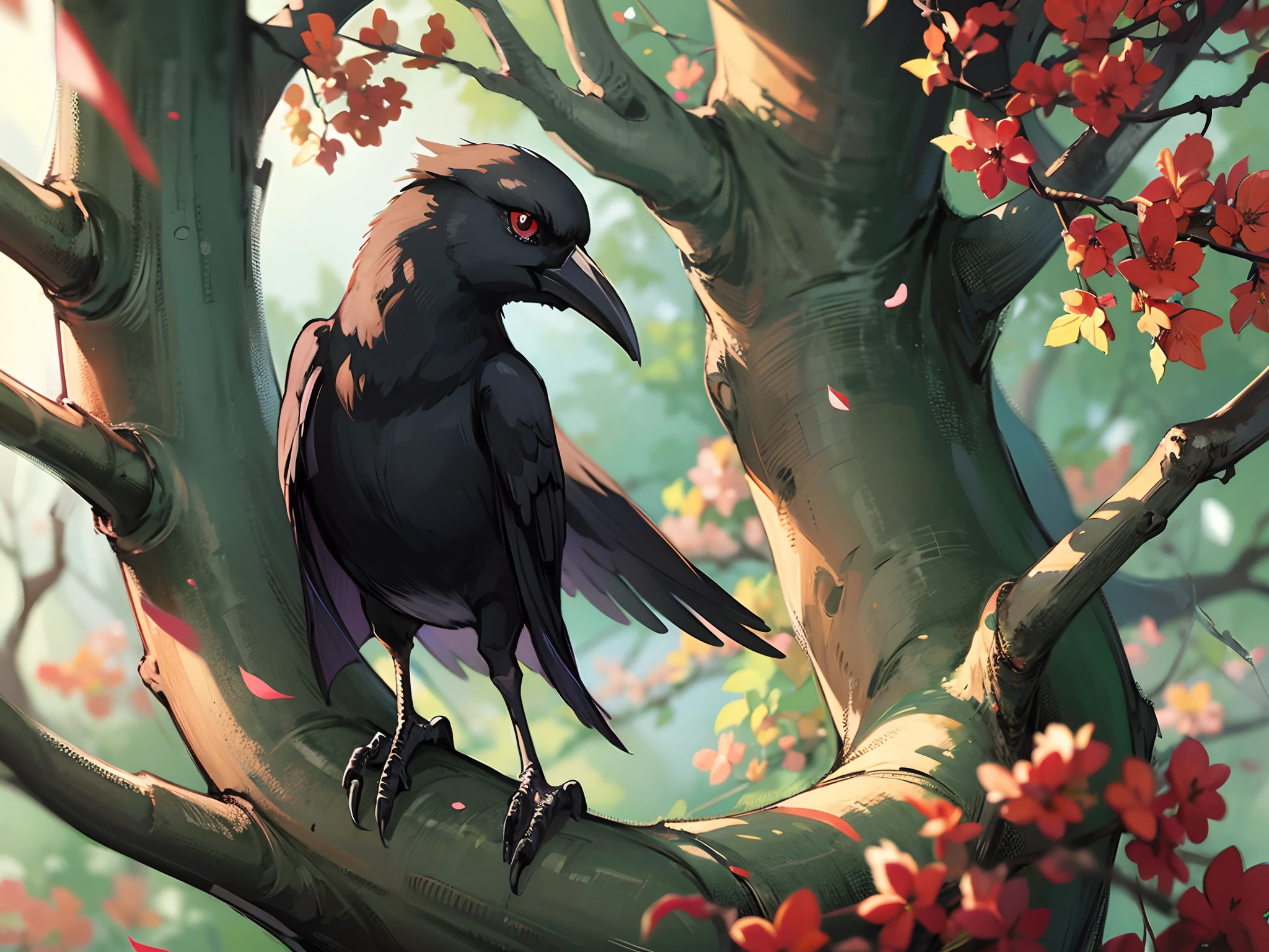 Anime crow with red eyes Sumi e