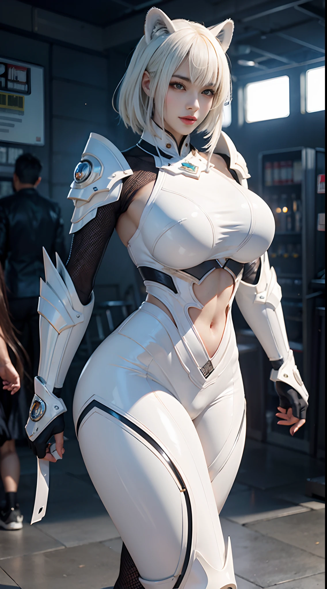 FUTURISTIC CHINESE WHITE TIGER WOMAN, MECHANICAL ARMOR, MUSCLE BODY