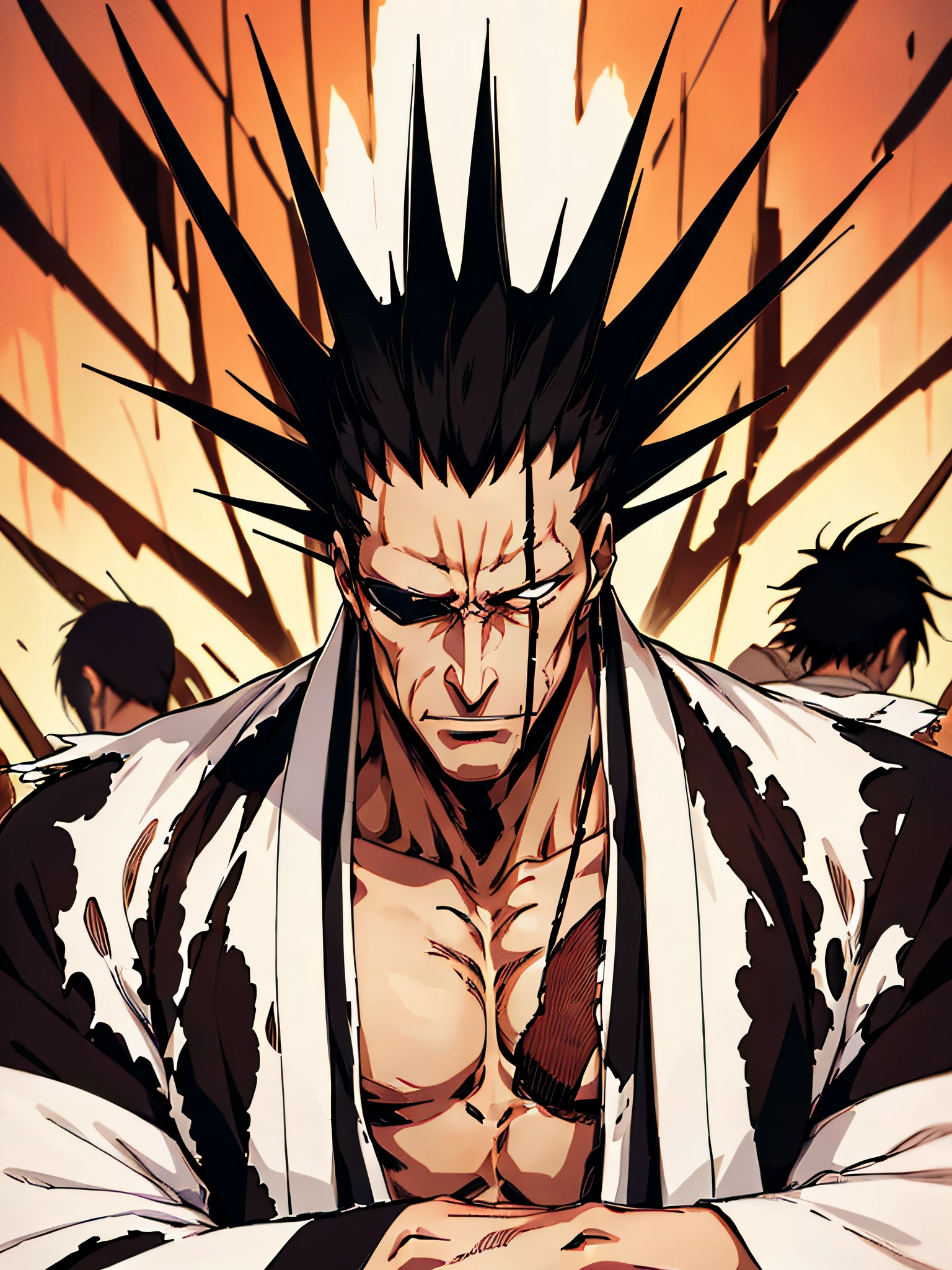 masterpiece, best quality, Kenpachi Zaraki, spiked hair, japanese clothes,