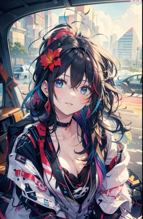 style of anime，Colorful lines，messy  hair