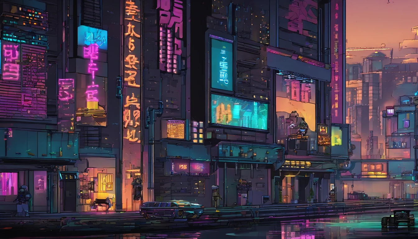 (cyberpunk:2),cyberpunk 2077, city, (night:2),street, power lines, umbrella, building, sign, rain , utility pole,  neon lights,Dark Sky, car,road, east asian architecture, window,  stairs, water, storefront, puddle,masterpiece, best quality