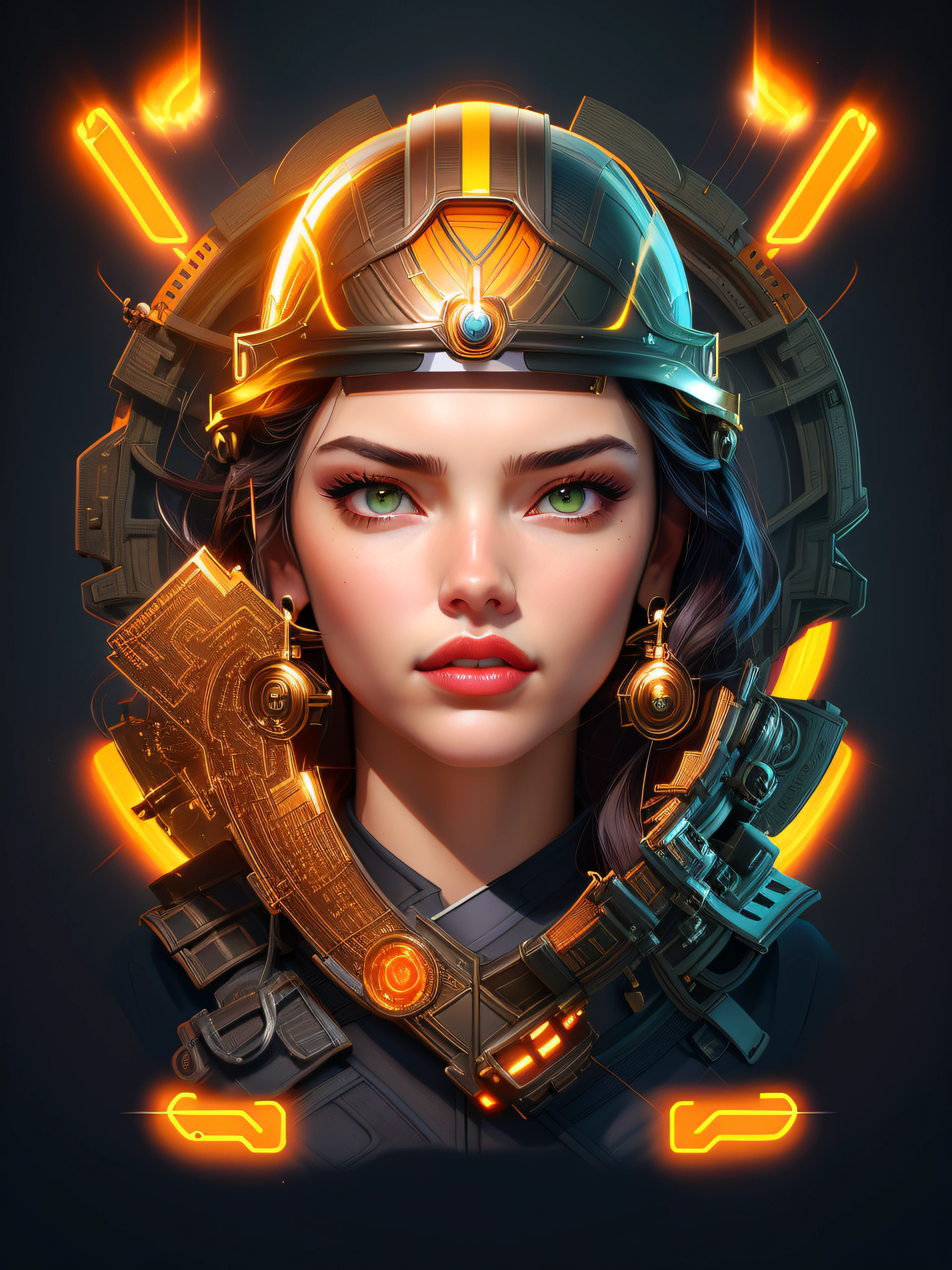 a close up of a woman (Adriana Lima :1.1) red lips, green eyes  wearing a helmet with a clock in the background, stunning digital illustration, epic portrait illustration, 4k detailed digital art, epic digital art illustration, cgsociety portrait, fantasy art behance, unreal 5. rpg portrait, 4k highly detailed digital art, beautiful digital artwork, artgerm julie bell beeple, 8k stunning artwork