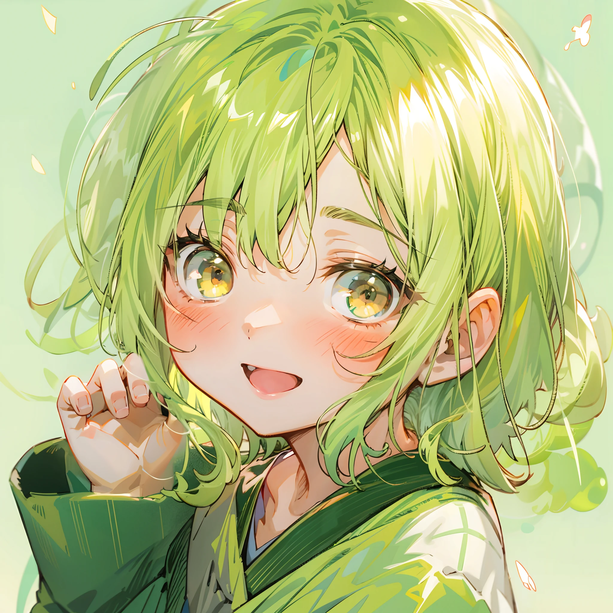 Cheveux jaune-vert、Main droite、Stroking hair with Main droite、