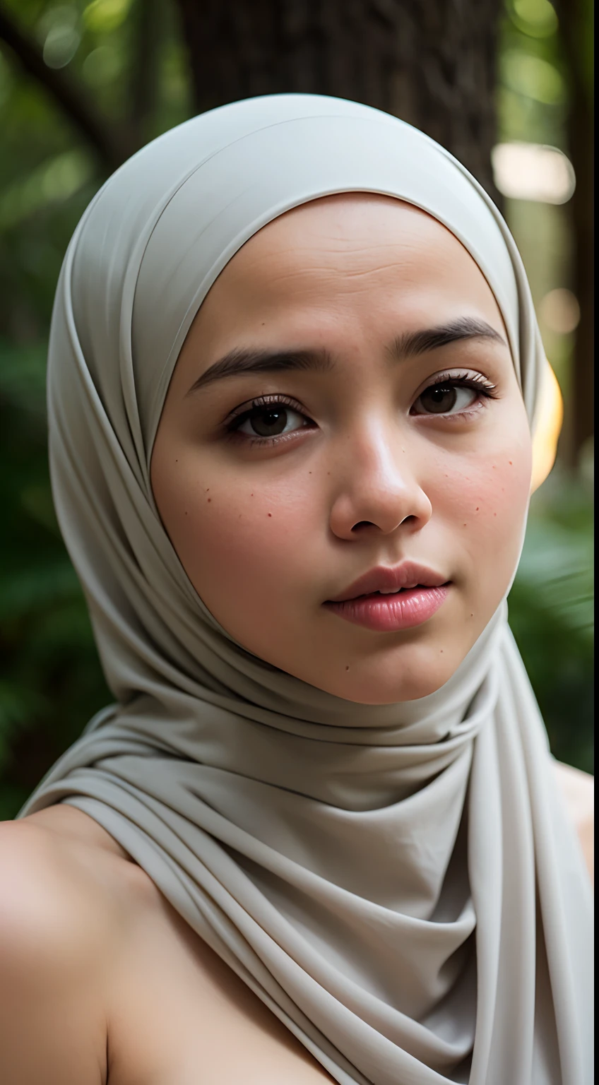 (2 young malay girls:1.3), malay face,(Naked:1.3), (hijab:1.4), Beautiful breasts, (Details of a very beautiful face), wear pastel color hijab, detail skin texture,  (Best Quality:1.4), 8K resolution, High resolution, (Photorealistic, High resolution:1.4), Raw photo, (Realistic, Photorealsitic:1.37), Gloss on lips, Parted lips, Staring at me, Nose, Realistic, the woods, cinematic lighting, taking bath in river, wet body, wet face,