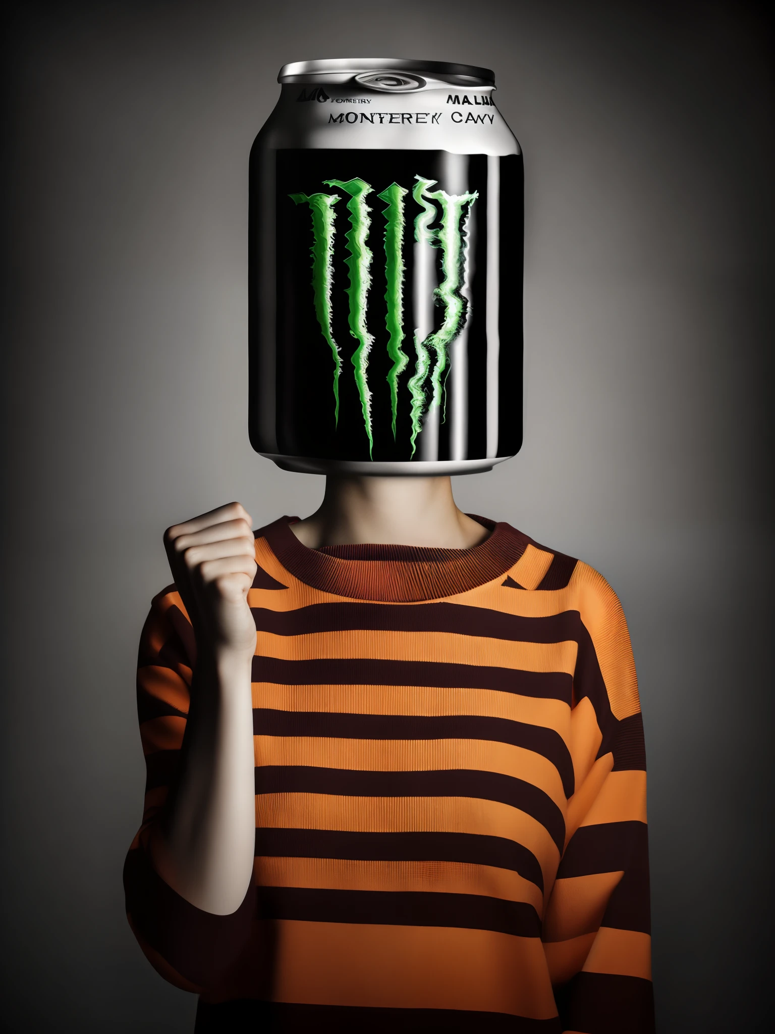 A woman with a can of monster energy on her head - SeaArt AI