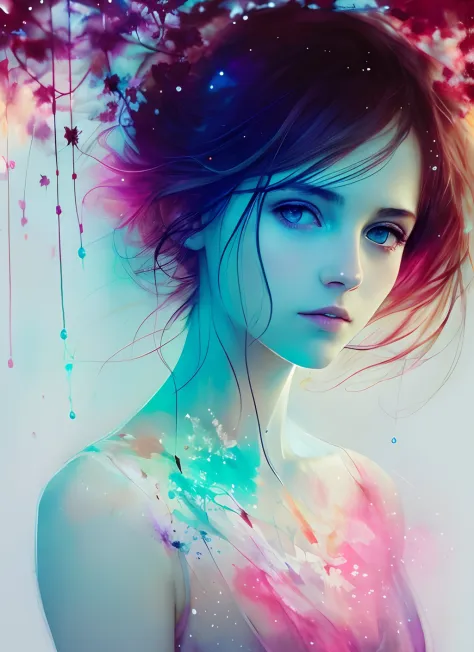 a woman by agnes cecile, luminous design, pastel colours, ink drips, autumn lights, make a fairy