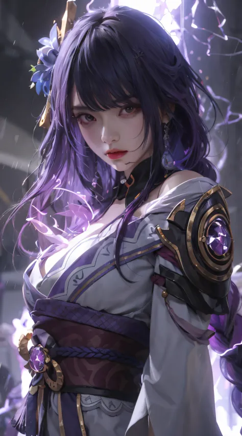 a close up of a woman with purple hair and a sword, Extremely detailed Artgerm, IG model | Art germ, Bright colors，vivd colour，P...