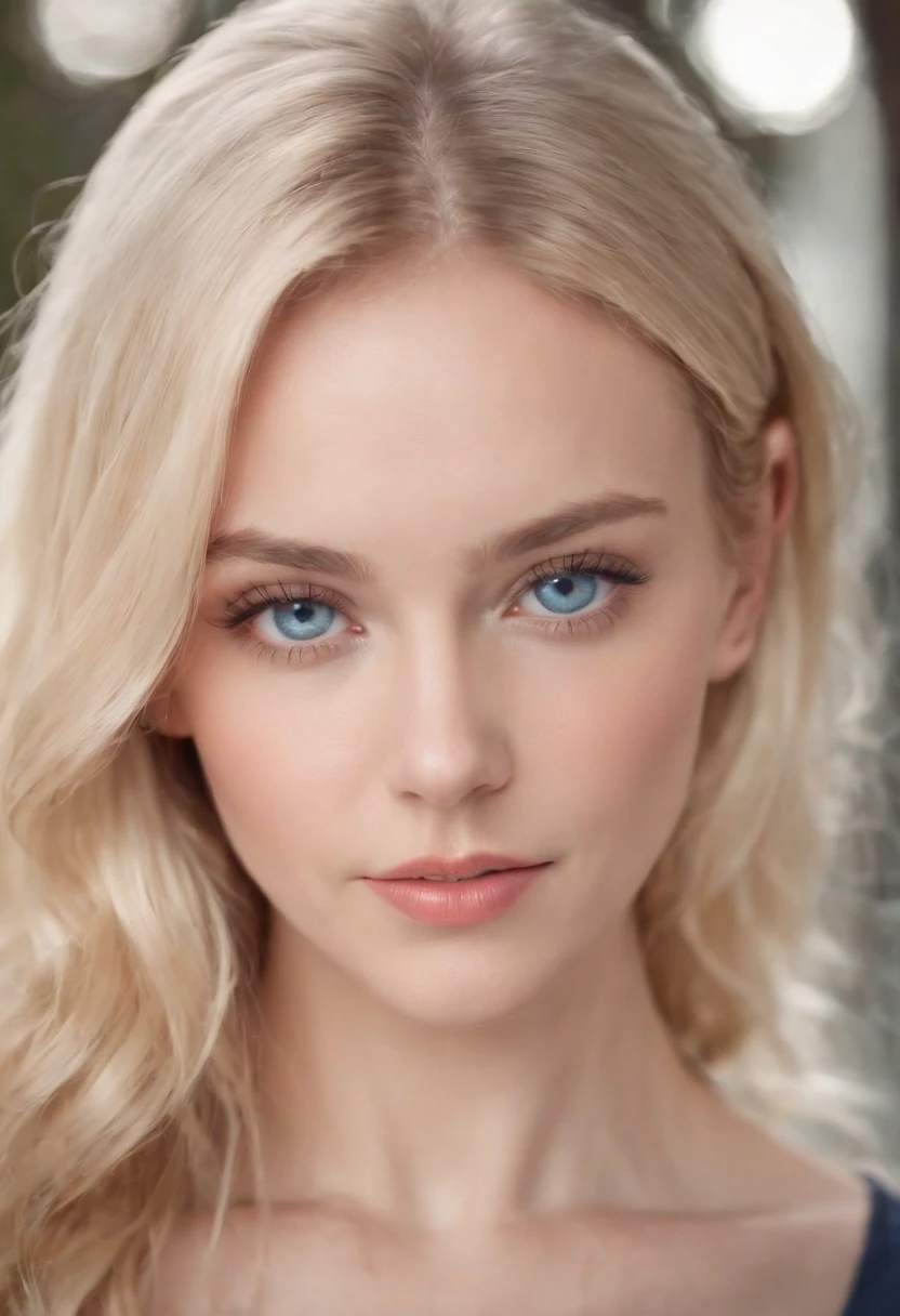 A close up of a woman with blonde hair and blue eyes - SeaArt AI