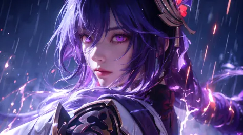 anime girl with purple hair and purple eyes in the rain, detailed digital anime art, portrait knights of zodiac girl, anime art ...