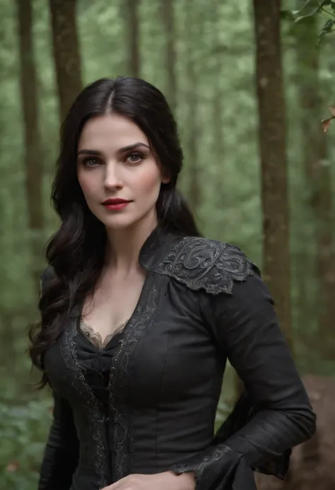 (best quality,4k,8k,highres,masterpiece:1.2),ultra-detailed,(realistic,photorealistic,photo-realistic:1.37),The Witcher: Yennefer of Vengerberg:1.3, upper body, (Black forest background:1.3), (night:1.3), backlight, Game "The Witcher 3" background, UHD wal...