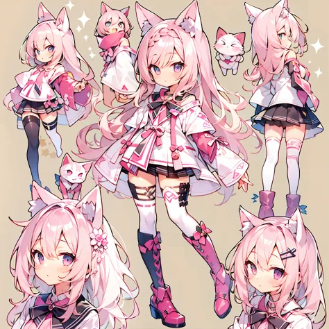 Cute girl with cat ears、Japan anime style、Moe、（full body2.0）、（1 person only 2.1）、（No background 1.8）、Authentic and highly detail...