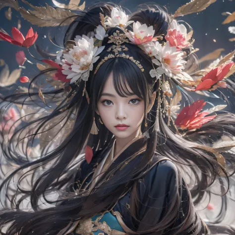 32K（tmasterpiece，k hd，hyper HD，32K）Long flowing black hair，ponds，zydink， a color， Aozhou people （Concubine girl）， （Silk scarf）， ...