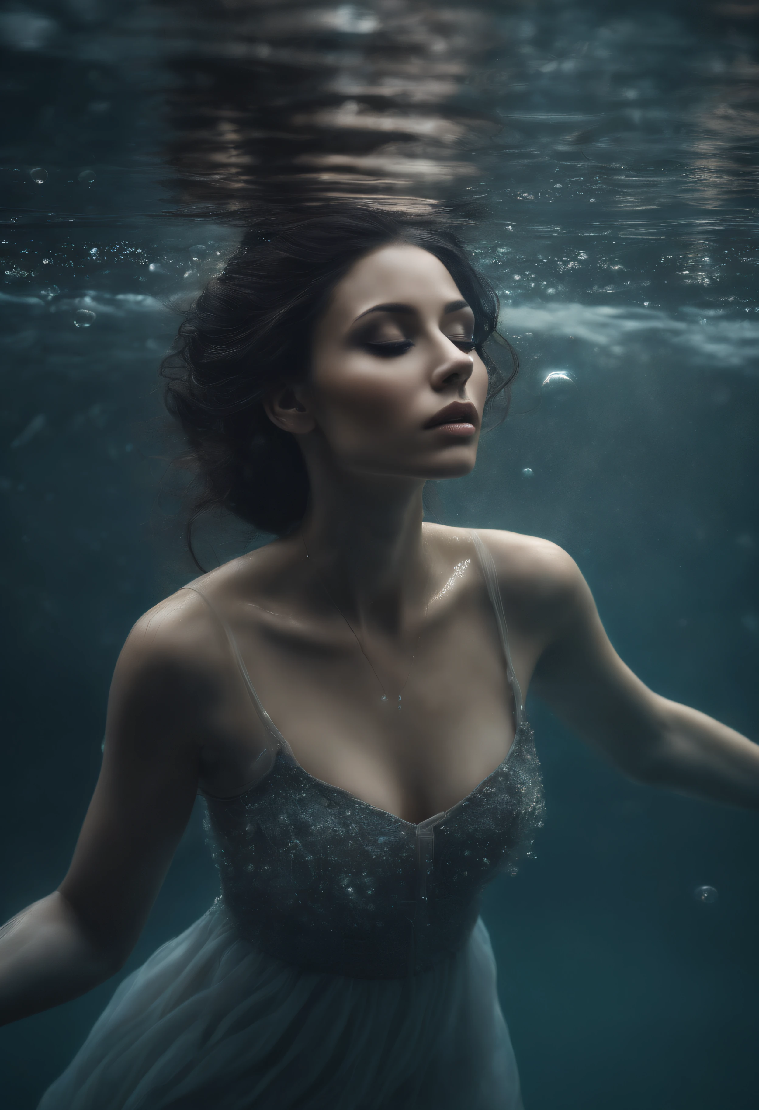 Gmaddie07: Sea spirit, Fantastic female portrait with underwater  backgrounds, Indian women, white alluring dress, big heavy chest, cinematic  style, sensual