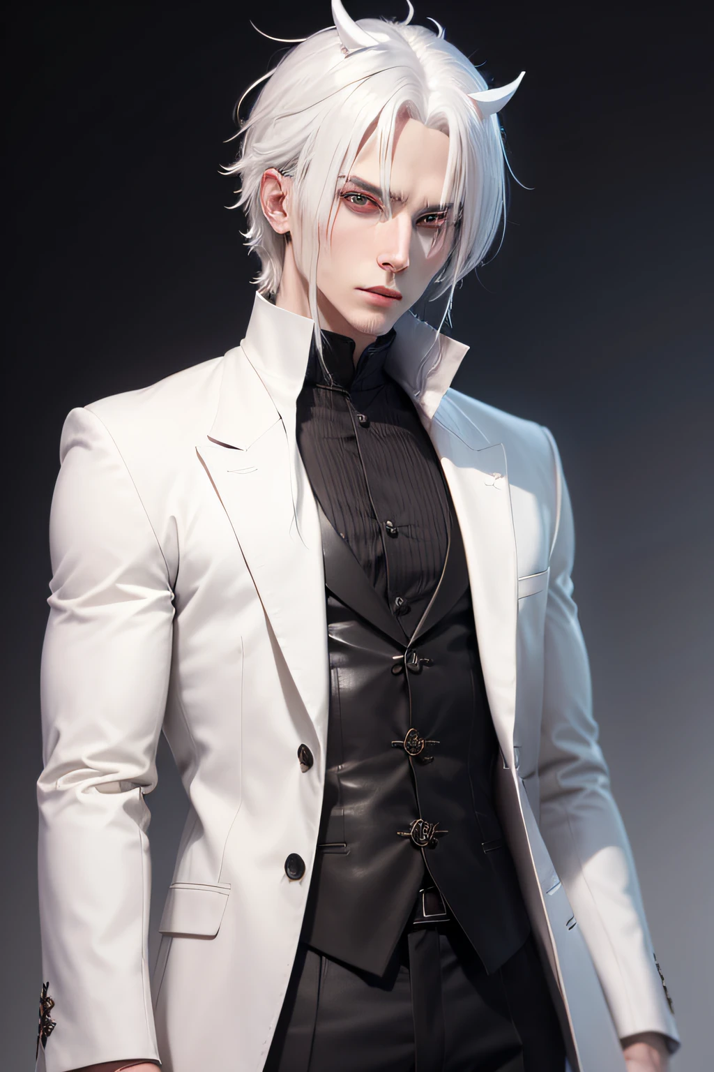 white-haired male demon with human features and clothing