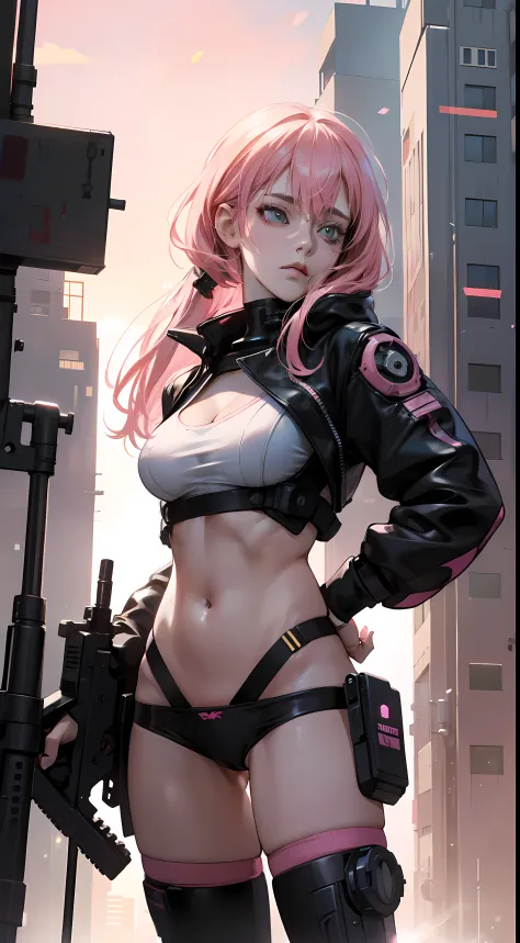 a female cyborg,doujin,hentai,kawaii,stylish,pussy,busty,pink pubic hair,glamour,pink color tone,psychedelic costume,armored,A Cyberpunk dystopian girl,fantasic dystopia,dystopian scape,bladerunner,ghost in the shell,photorealistic,psychedelic colourful to...