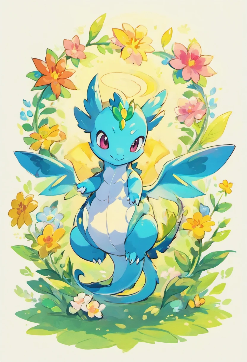 a baby nature dragon, flowers growing from the back, wings for hands