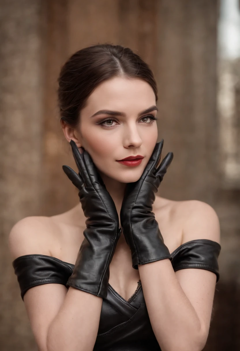 A woman wearing black gloves and a black dress posing for a picture -  SeaArt AI