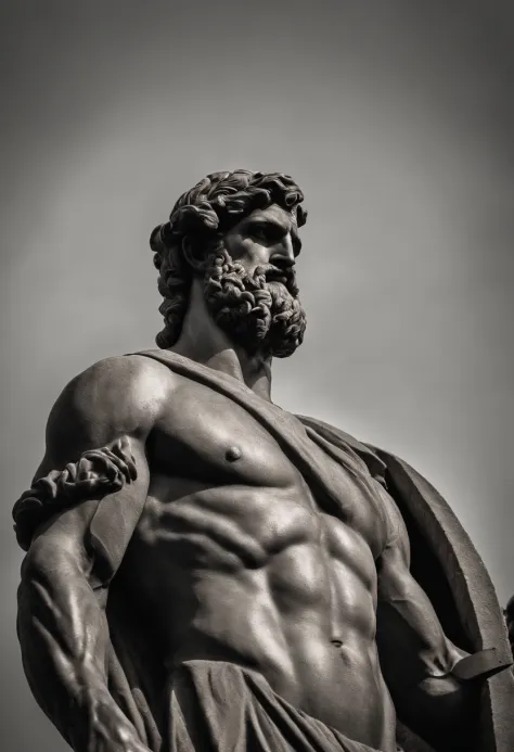 Hercules-style Greek stoic statue with highlighted muscles dark ...