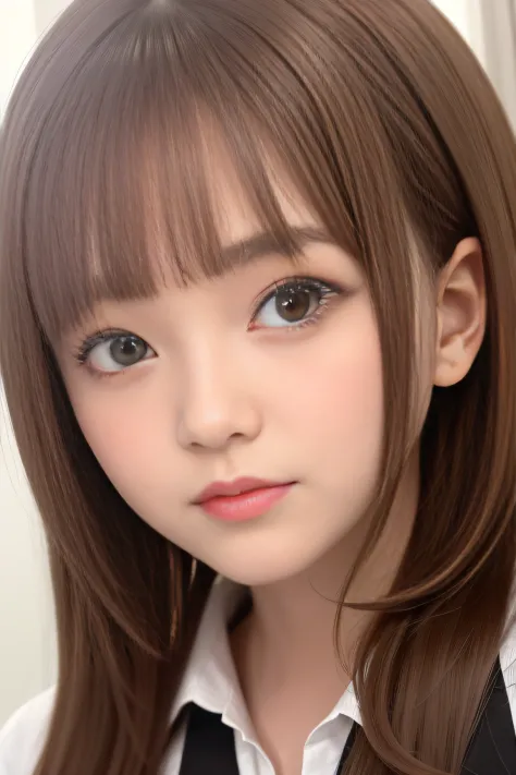 top-quality、​masterpiece、(fidelity: 1.2)、女の子 1 人、brown haired、brown-eyed、front-facing view、A detailed face、beautidful eyes　full bodyesbian　Black miniskirt　Exposing breasts　Sony FE, cut-in, pop-art, nffsw, Textured skin, Best Quality, 1080p