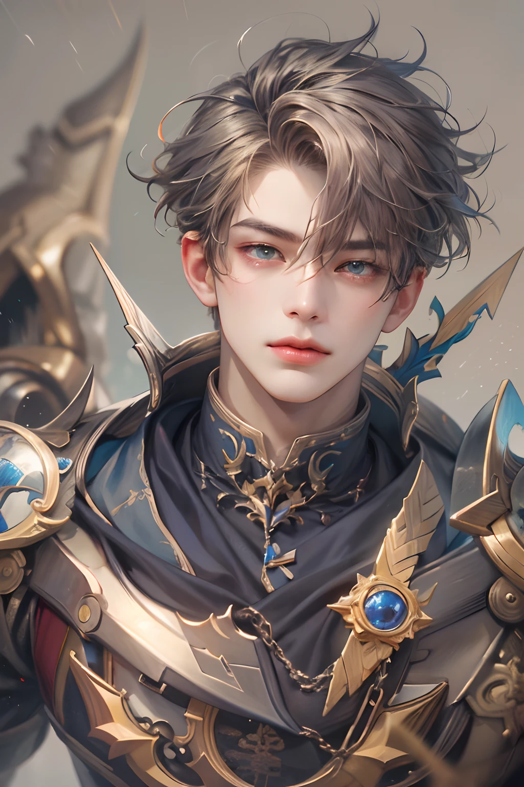 (absurdres, highres, ultra detailed, HDR), masterpiece, best quality, Android Game Character , short hair, handsome boy, anime eyes, Mobile Legends Hero, detailed scebe, detailed character