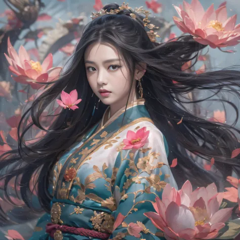 32K（tmasterpiece，k hd，hyper HD，32K）Long flowing black hair，ponds，zydink， a color， Aozhou people （Concubine girl）， （Silk scarf）， ...