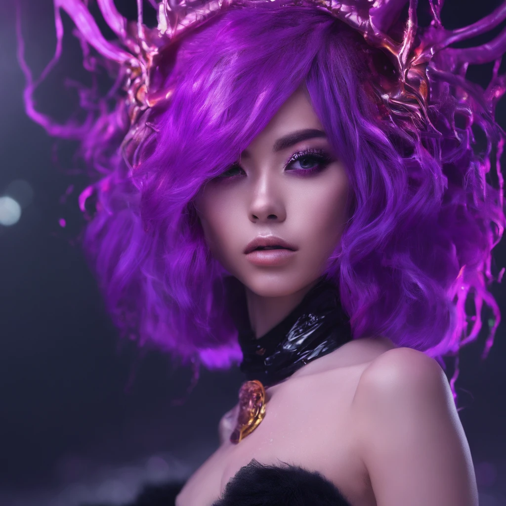 Chinese Woman 32K（tmasterpiece，k hd，hyper HD，32K）Short flowing bright purple hair，Snow in winter，zydink， a color， Ancient Ascension （Female devil）， （Blood-colored scarf）， Combat posture， looking at the ground， short detailed hair， Floating bright purple， Flame pattern gold， （Abstract snowflakes flying：1.2）， white backgrounid，Lotus protector（realisticlying：1.4），Bright purple hair，Smoke on the road，The background is pure， A high resolution， the detail， RAW photogr， Sharp Re， Nikon D850 Film Stock Photo by Jefferies Lee 4 Kodak Portra 400 Camera F1.6 shots, Rich colors, ultra-realistic vivid textures, Dramatic lighting, Unreal Engine Art Station Trend, cinestir 800，Short flowing bright purple hair