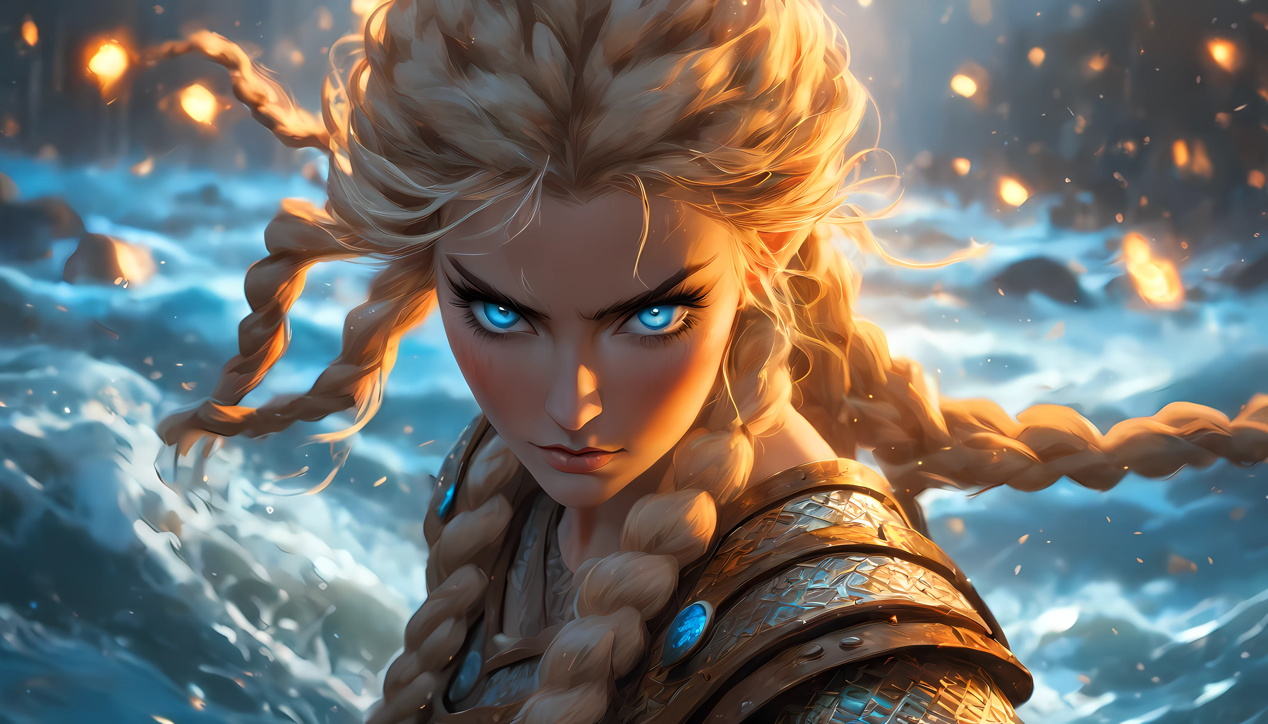 A close up of a woman with braid hair and blue eyes - SeaArt AI