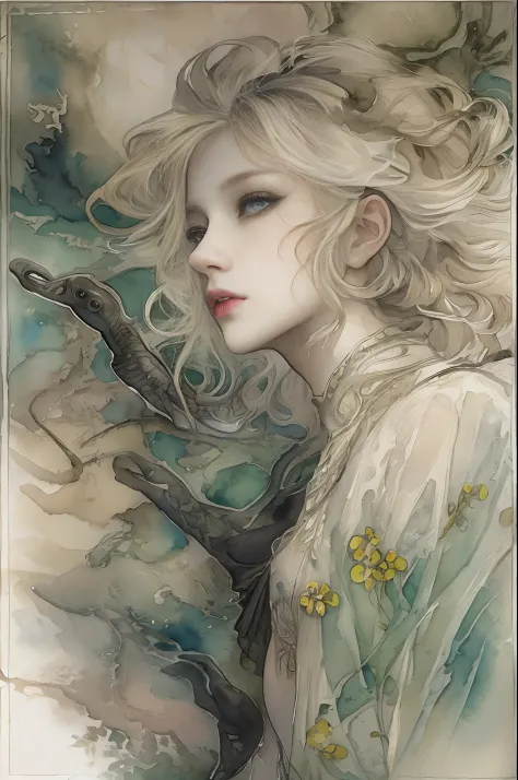 Top image quality、​masterpiece、watercolor paiting、Vivid coloring、Arthur Rackham's style、Aerial perspective、thirds rule、Bewitchin...