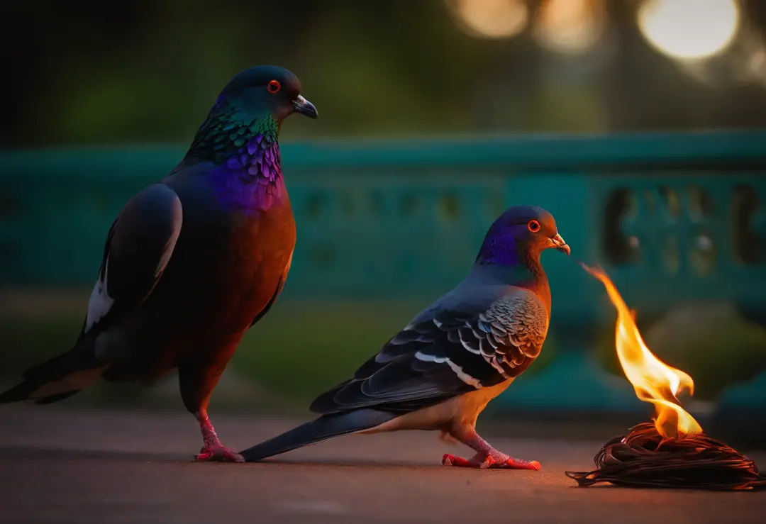 The torch is tied to the pigeon's ankle.
