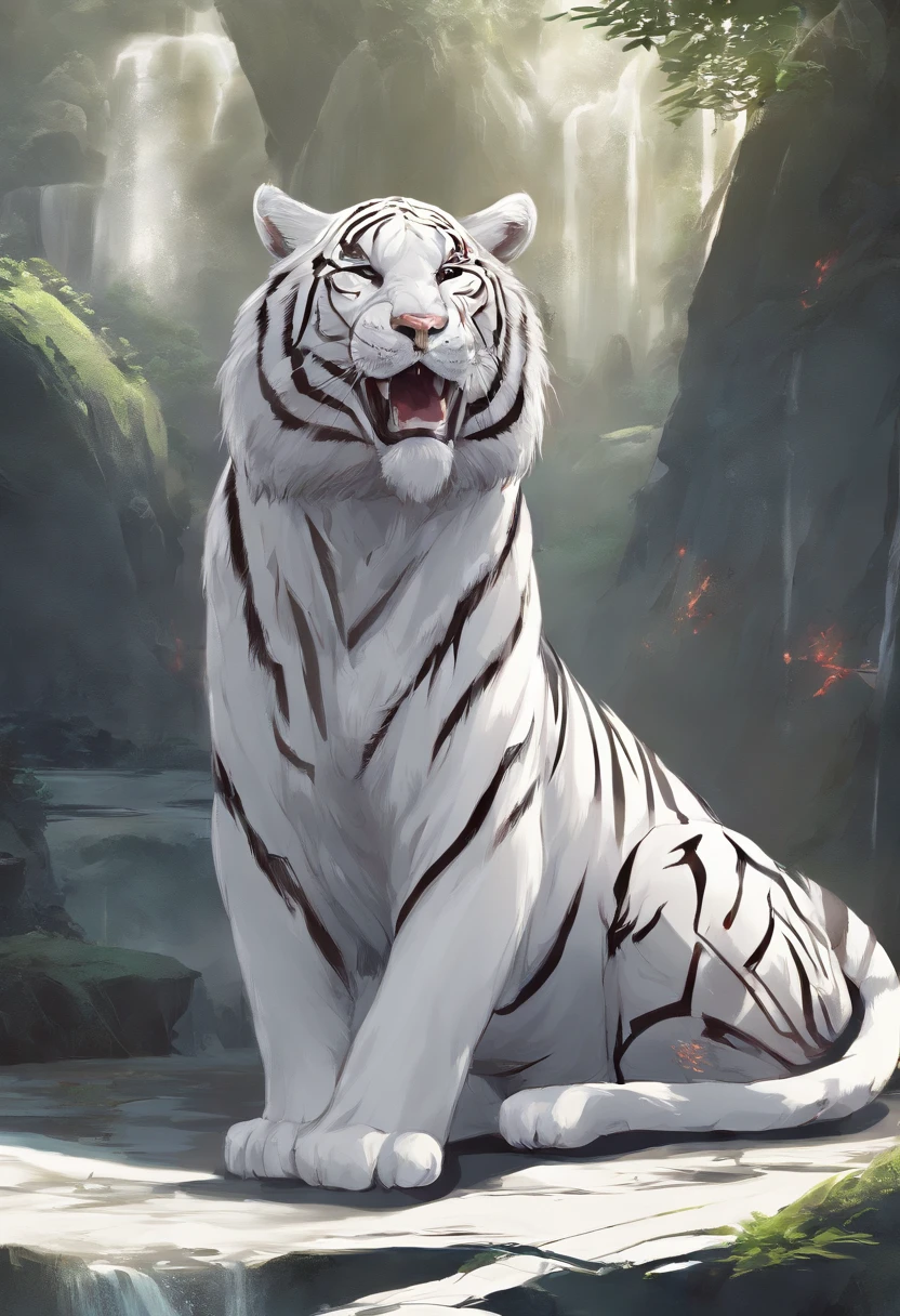 Chinese mythology，the white tiger，with light glowing，Glow effects，the night，中景 the scene is，Full body like， highly detailed surreal vfx，oc rendered，Shoot with 70 mm - AR