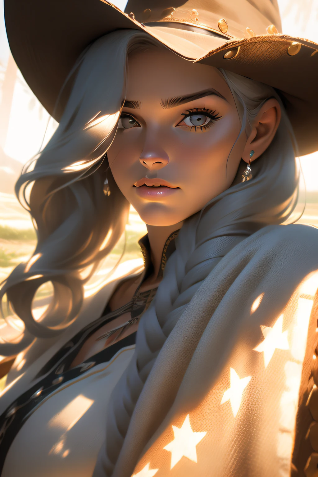Masterpiece artwork, best qualityer, (photorrealistic:1.4), leaning forward, photo the cowboy, portraite, ((Western film, cowboy)), Woman, breasts big, blonde, curly hair, face detailed, face perfect, (completely naked:1.1), (hat),