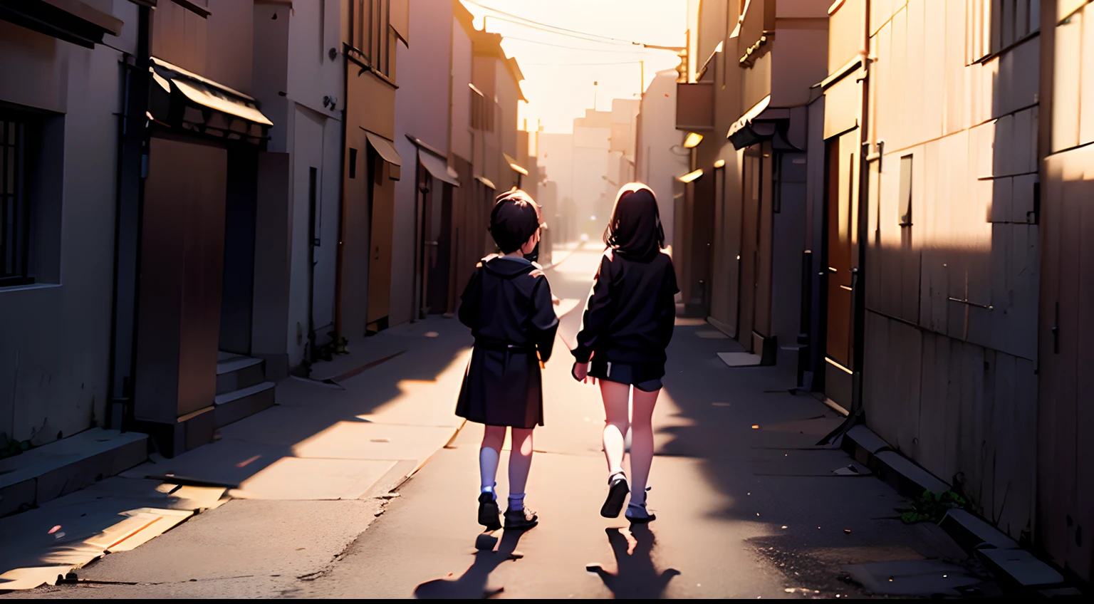 best qualtiy，8K，Back shadow，Female children，A half body，Background street