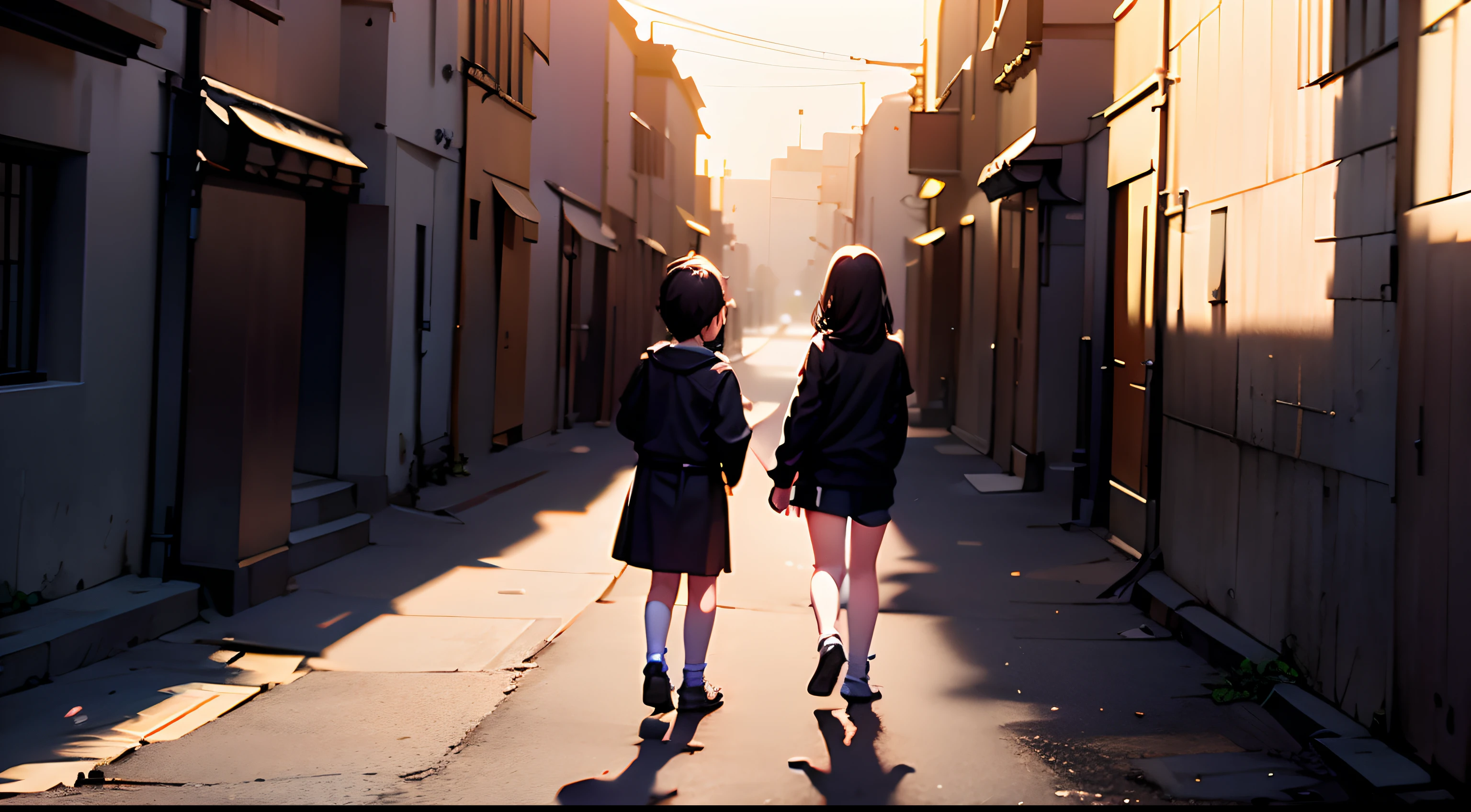 best qualtiy，8K，Back shadow，Female children，A half body，Background street