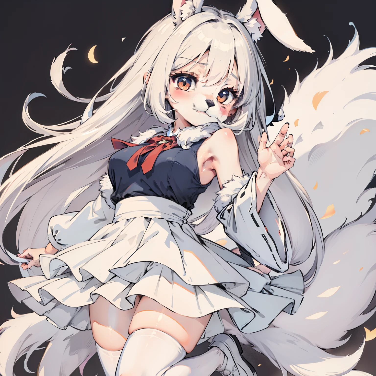 1girll, White fur,Bunny Girl, Medium breasts, rabbitears，school uniform, Portrait, Simple background, (Furry:1.5)